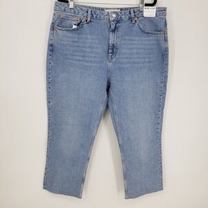 Topshop Straight Leg Jeans Light Wash Blue Raw Hem Womens Size 36 x 30 US 14
